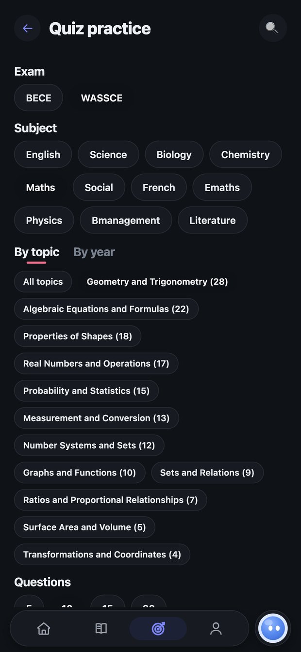 WAEC and BECE past questions by subject and topic.